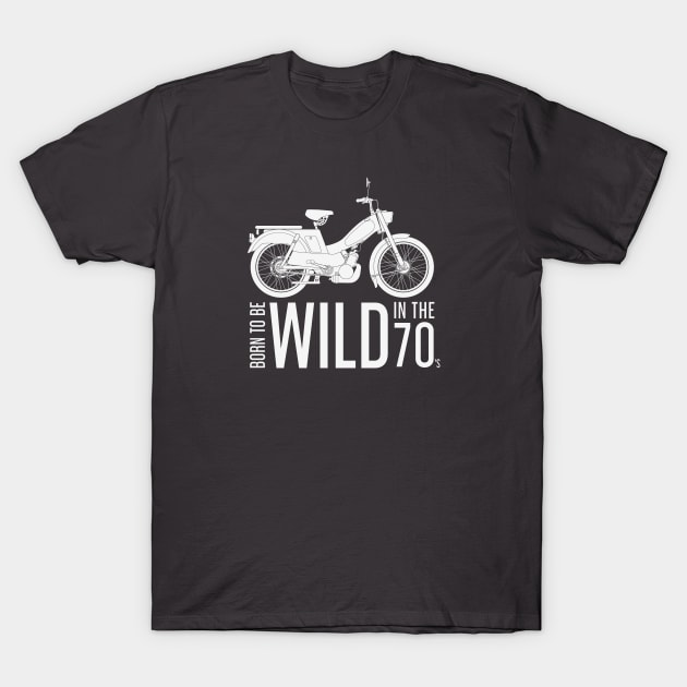 Born to be Wild in the 70's White Moped T-Shirt by Monkey Business Bank